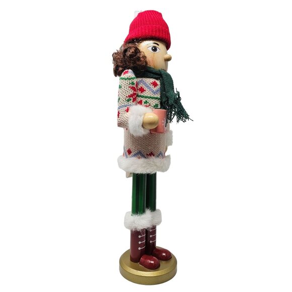 Brunette Holiday Hot Cocoa Lady 16" Christmas Nutcracker - Picture 2 of 5